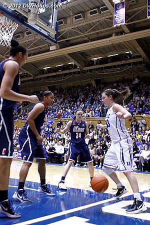 Stokes then knocked the ball off Peters out of bounds  - Duke Tags: #33 Haley Peters - CONN Players: #41 Kiah Stokes 