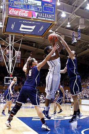 Williams fouled by Doty from behind  - Duke Tags: #1 Elizabeth Williams - CONN Players: #5 Caroline Doty 