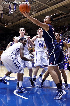 Stokes also got the rebound  - Duke Tags: #1 Elizabeth Williams - CONN Players: #41 Kiah Stokes 