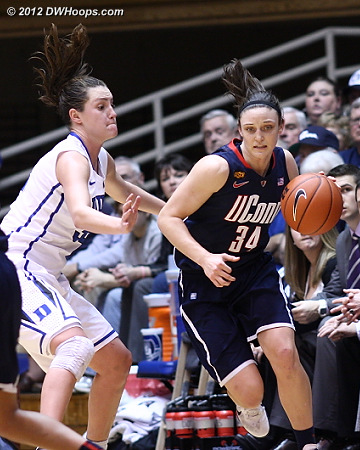 DWHoops Photo  - Duke Tags: #33 Haley Peters - CONN Players: #34 Kelly Faris 