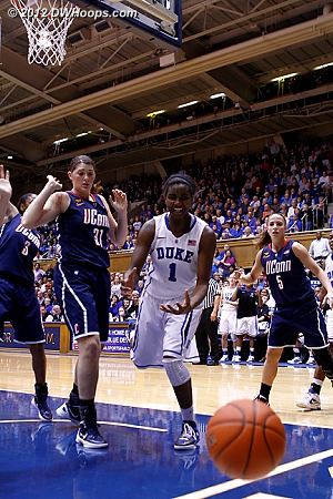 Out off of Williams  - Duke Tags: #1 Elizabeth Williams - CONN Players: #31 Stefanie Dolson 