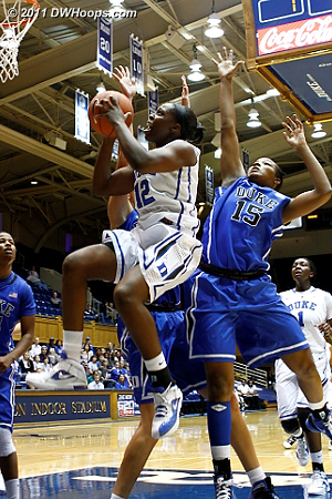 Gray gets around Jackson for a great look  - Duke Tags: #15 Richa Jackson, #12 Chelsea Gray 