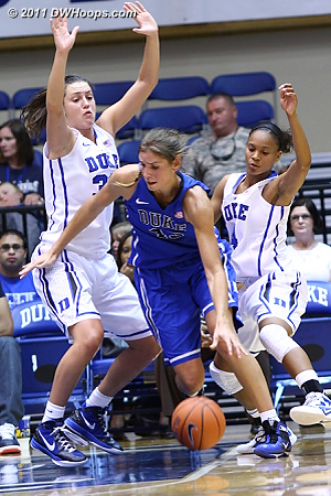 Alli puts it on the deck  - Duke Tags: #43 Allison Vernerey, #33 Haley Peters, #4 Chloe Wells 