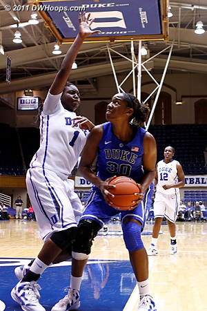 Freshmen meet in the paint  - Duke Tags: #30 Amber Henson, #1 Elizabeth Williams 