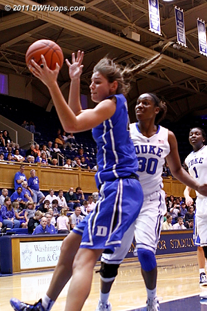 Alli in transition  - Duke Tags: #43 Allison Vernerey, #30 Amber Henson 