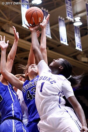 Battle for a rebound  - Duke Tags: #43 Allison Vernerey, #1 Elizabeth Williams 