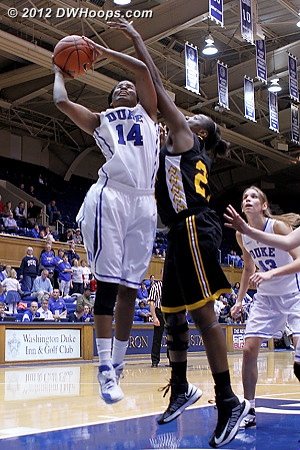 Another trip to the line for Ka'lia  - Duke Tags: #14 Ka'lia Johnson - SHAW Players: #21 Kiana Trice-Hill 