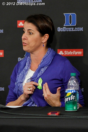The green ribbon represents non-Hodgkins lymphoma, in honor of long time Duke women's basketball supporter Jim Sabiston  - Duke Tags: Joanne P. McCallie  