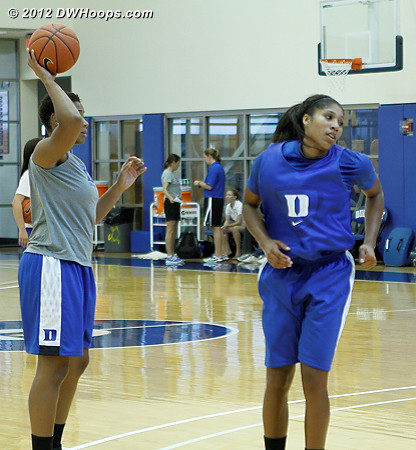 Working to get things right - this was in fact the first official Duke practice for the freshmen  - Duke Tags: #5 Sierra Moore, Joy Cheek  