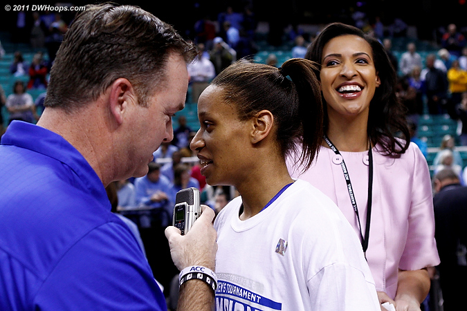 Interview with Morgan Patrick; newly inducted ACC Legend Christy Winters Scott to the right  - Duke Tags: #5 Jasmine Thomas 