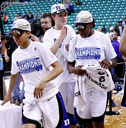 Getting ready for the awards part  - Duke Tags: #4 Chloe Wells, #12 Chelsea Gray, #33 Haley Peters 