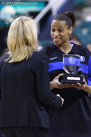 Prior to the game Jasmine Thomas received the Kay Yow Award for academic excellence