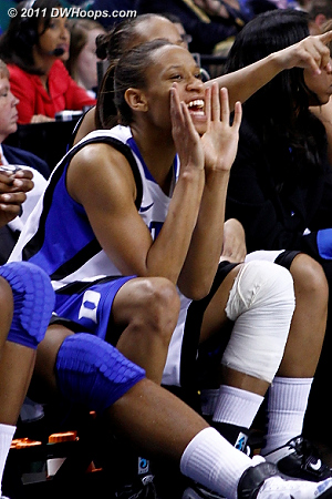 Jas cheers from the bench with Duke up 29
