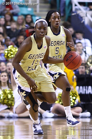 Tech fast break  - GT Players: #5 Metra Walthour, #15 Tyaunna Marshall 