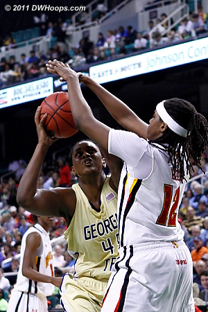 DWHoops Photo  - MD Players: #12 Lynetta Kizer - GT Tags: #45 Sasha Goodlett 