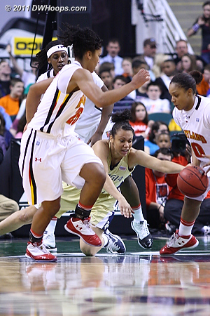 Battle for a loose ball  - GT Players: #10 Danielle Hamilton-Carter 