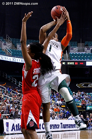 Willams scores - no call here  - NCSU Players: #21 Brittany Strachan - MIA Tags: #1 Riquna Williams 