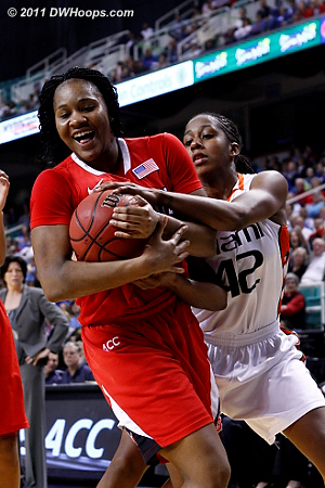 DWHoops Photo  - NCSU Players: #22 Bonae Holston - MIA Tags: #42 Shenise Johnson 