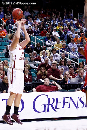 Murphy hits a trey from the corner, BC down 69-68 under a minute  - BC Players: #32 Stefanie Murphy 