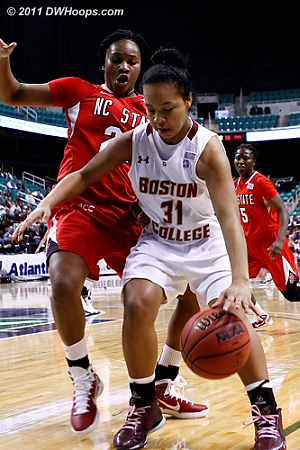 NCSU press giving BC fits  - BC Players: #31 Tiffany Ruffin - NCSU Tags: #22 Bonae Holston 