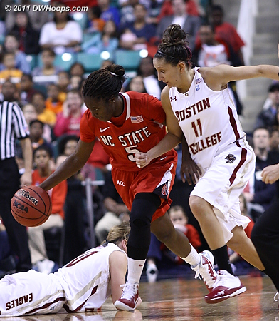 BC turnover sequence at end of first half  - BC Players: #11 Jaclyn Thoman - NCSU Tags: #5 Breezy Williams 