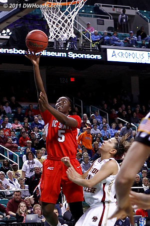 Breezy walked before the shot (3 seconds left in first half)  - NCSU Players: #5 Breezy Williams 
