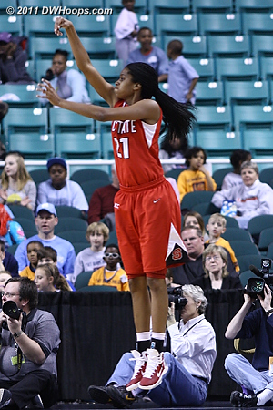 Baseline trey cuts BC lead to single digits  - NCSU Players: #21 Brittany Strachan 