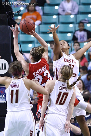 Chapman fouls Kastanek, a pair of free throws tie it at 55  - BC Players: #33 Korina Chapman - NCSU Tags: #23 Marissa Kastanek 