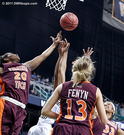 DWHoops Photo  - VT Players: #13 Alyssa Fenyn, #20 Nia Evans, #33 Shanel Harrison 