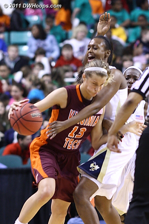 Foul  - VT Players: #13 Alyssa Fenyn - GT Tags: #14 LaQuananisha Adams 