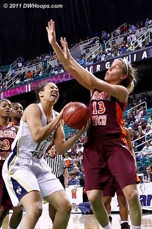DWHoops Photo  - VT Players: #13 Alyssa Fenyn - GT Tags: #10 Danielle Hamilton-Carter 