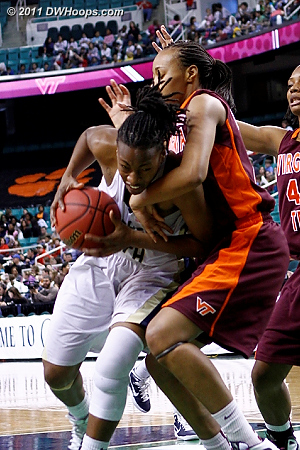 Foul  - VT Players: #21 Brittni Montgomery - GT Tags: #32 Chelsea Regins 