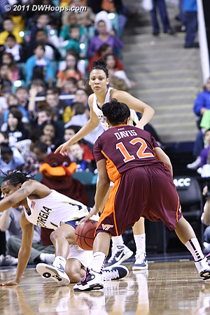 Faked onto the floor!  - VT Players: #12 Nikki Davis - GT Tags: #1 Dawnn Maye 