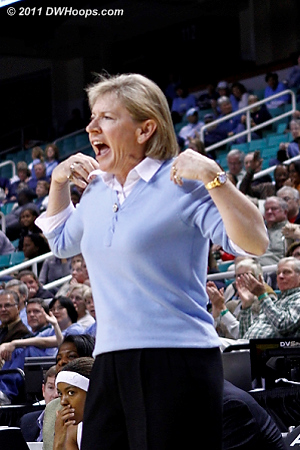 UNC Head Coach Sylvia Hatchell gets a time out  