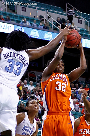 Well guarded  - CLEM Players: #32 Kelia Shelton - UNC Tags: #33 Laura Broomfield 