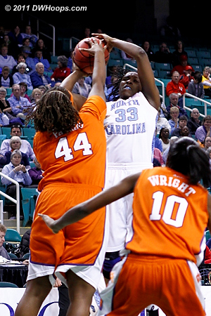 Rejection by Pauldo  - CLEM Players: #44 Shaniqua Pauldo - UNC Tags: #33 Laura Broomfield 