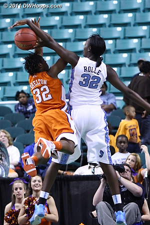 Foul by Rolle  - CLEM Players: #32 Kelia Shelton - UNC Tags: #32 Waltiea Rolle 