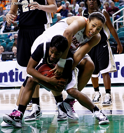 Jump ball  - UVA Players: #23 Ataira Franklin - WF Tags: #1 Brooke Thomas 