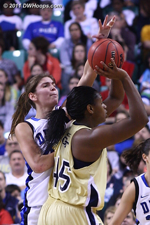 Strong D from Alli  - Duke Tags: #43 Allison Vernerey - GT Players: #45 Sasha Goodlett 