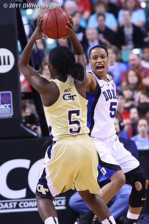 DWHoops Photo  - Duke Tags: #5 Jasmine Thomas - GT Players: #5 Metra Walthour 