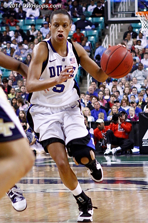 Jasmine Thomas wore a knee brace after Friday's injury  - Duke Tags: #5 Jasmine Thomas 
