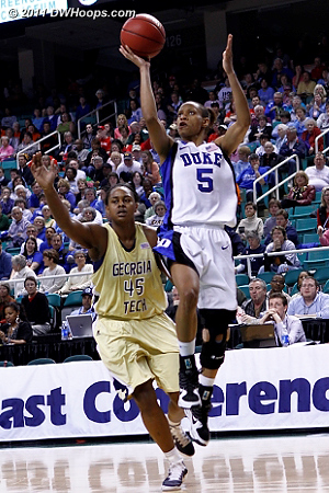 DWHoops Photo  - Duke Tags: #5 Jasmine Thomas - GT Players: #45 Sasha Goodlett 