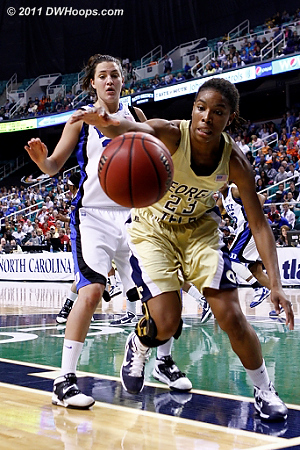 DWHoops Photo  - Duke Tags: #33 Haley Peters - GT Players: #23 Deja Foster 