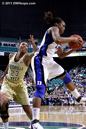 Offensive board  - Duke Tags: #13 Karima Christmas - GT Players: #23 Deja Foster 