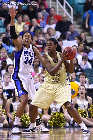 DWHoops Photo  - Duke Tags: #34 Krystal Thomas - GT Players: #45 Sasha Goodlett 