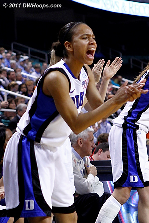 Chloe Wells cheers her teammates on  - Duke Tags: #4 Chloe Wells 