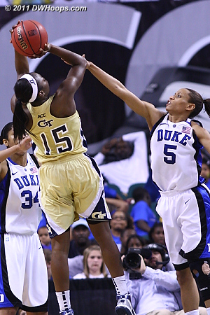 DWHoops Photo  - Duke Tags: #5 Jasmine Thomas - GT Players: #15 Tyaunna Marshall 