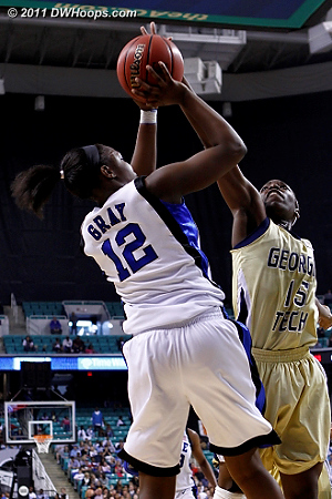Chelsea gets stuffed with two minutes left, Duke up by five  - Duke Tags: #12 Chelsea Gray - GT Players: #15 Tyaunna Marshall 
