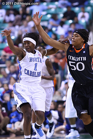 DWHoops Photo  - UNC Players: #1 She'la White - MIA Tags: #50 Maria Brown 