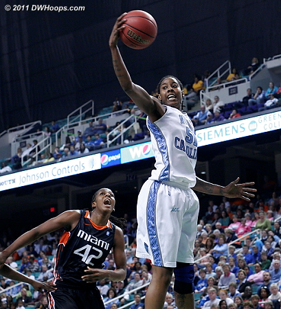 Spectacular rebound by Breland  - UNC Players: #51 Jessica Breland - MIA Tags: #42 Shenise Johnson 